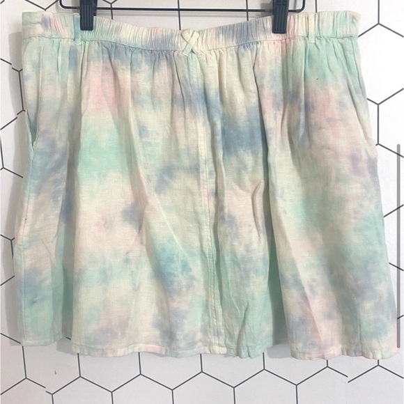 American Eagle Cotton Candy Tie Dye Button Front Linen Blend Mini Skirt SZ XL - Picture 4 of 6